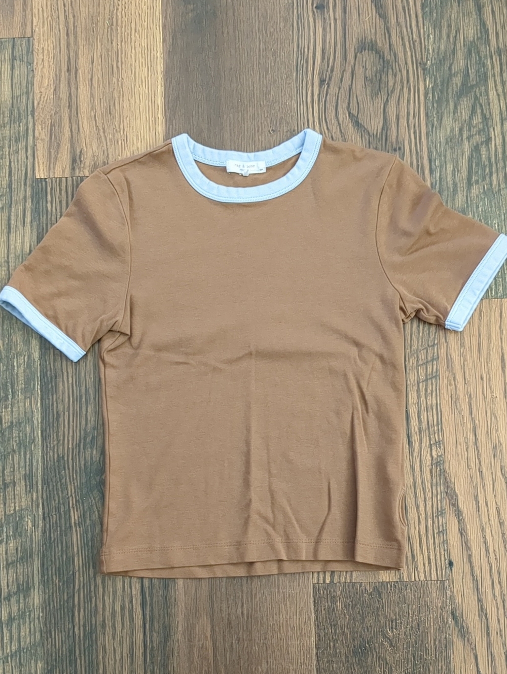 rag & bone Women's Brown Tee with Blue Trim, Size Small